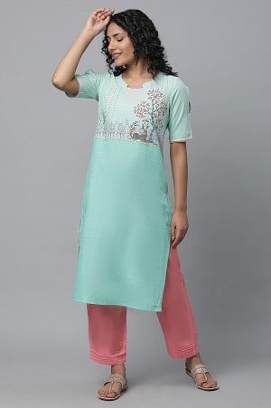 Green Printed kurta &amp; Palazzo Set