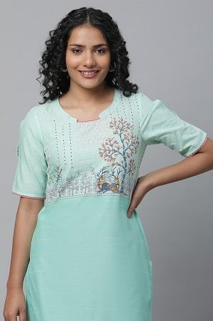 Green Printed kurta &amp; Palazzo Set