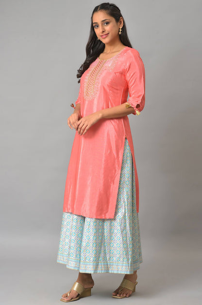 Peach Embellished kurta &amp; Skirt Set