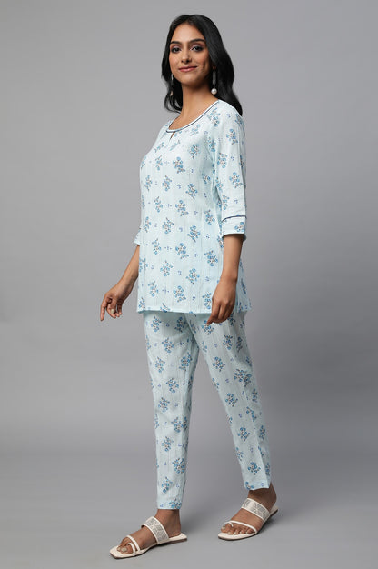 Blue Floral Print Summer kurta Co-Ord Set