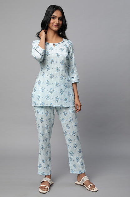 Blue Floral Print Summer kurta Co-Ord Set