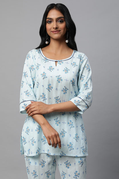 Blue Floral Print Summer kurta Co-Ord Set