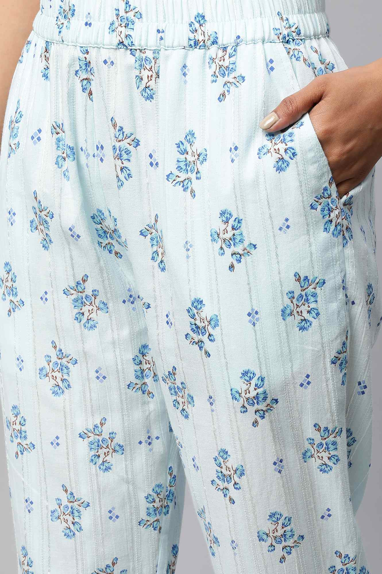 Blue Floral Print Summer kurta Co-Ord Set