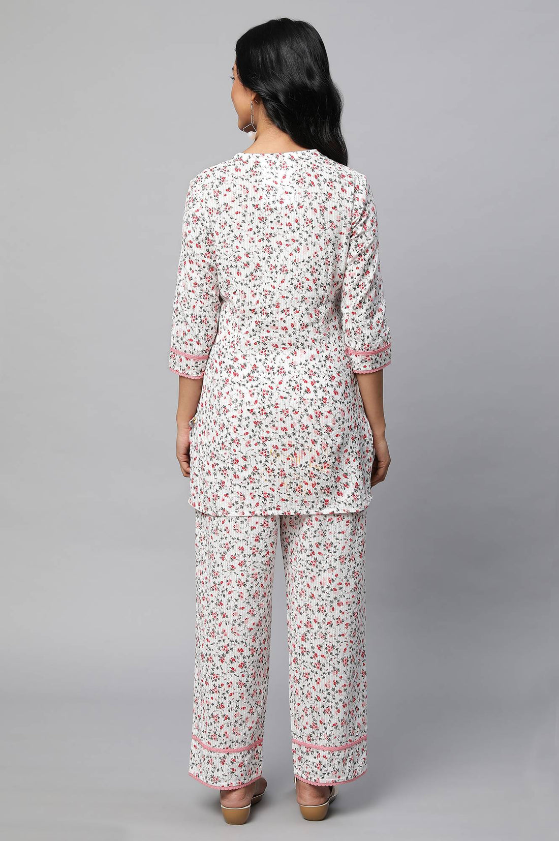 White Floral Print Summer Co-Ord Set