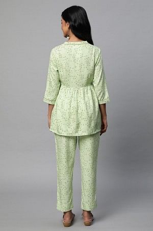 Green Floral Printed A-Line kurta Co-Ord Set