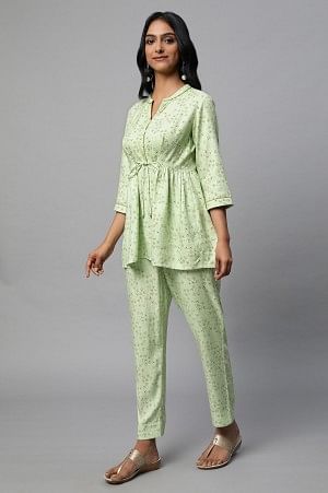 Green Floral Printed A-Line kurta Co-Ord Set