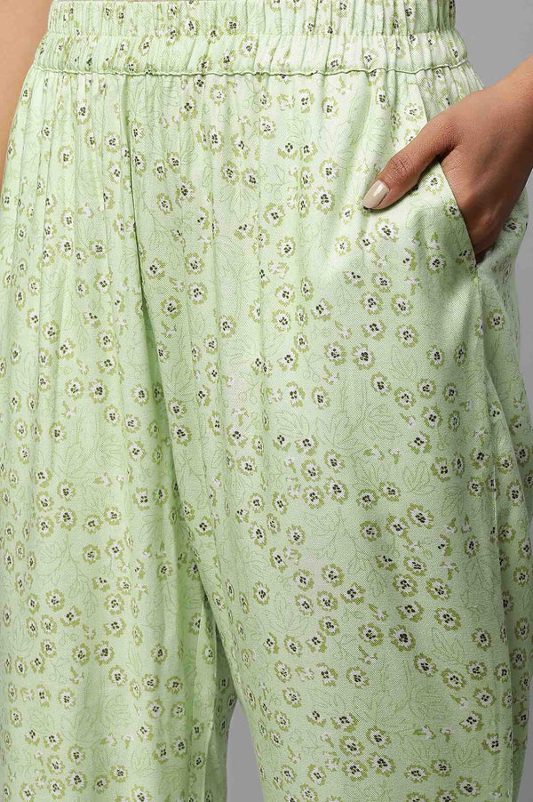 Green Floral Printed A-Line kurta Co-Ord Set