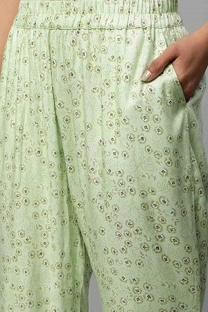 Green Floral Printed A-Line kurta Co-Ord Set