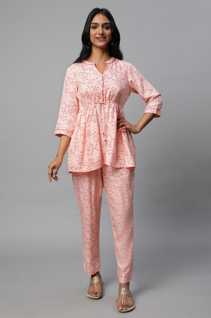 Pink Floral Printed A-Line kurta Co-Ord Set