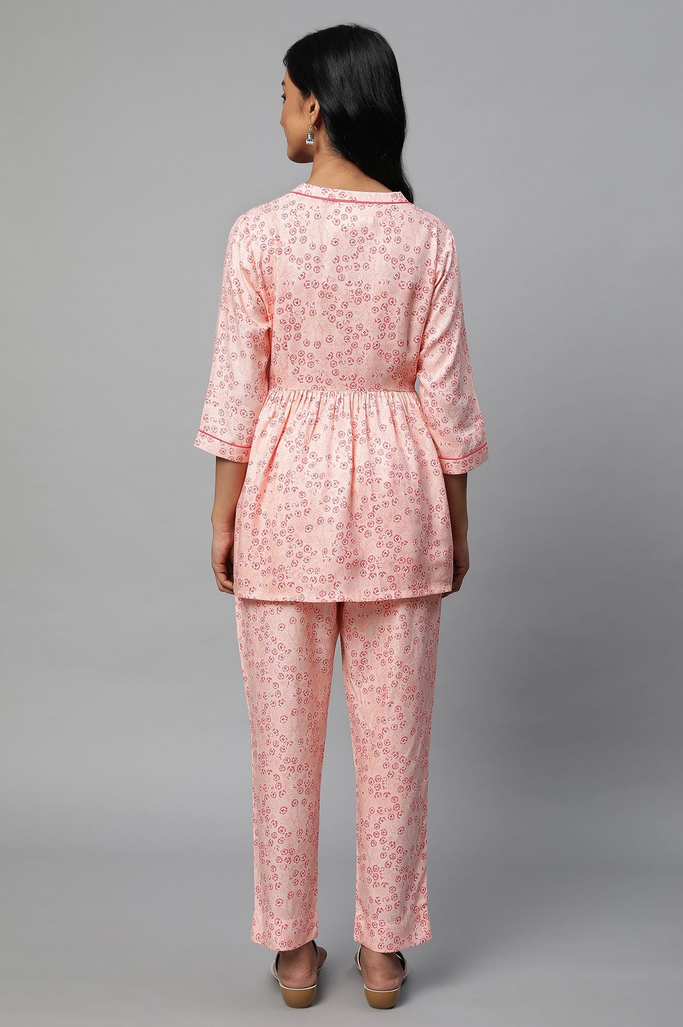 Pink Floral Printed A-Line kurta Co-Ord Set