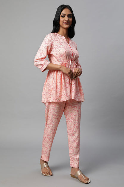 Pink Floral Printed A-Line kurta Co-Ord Set