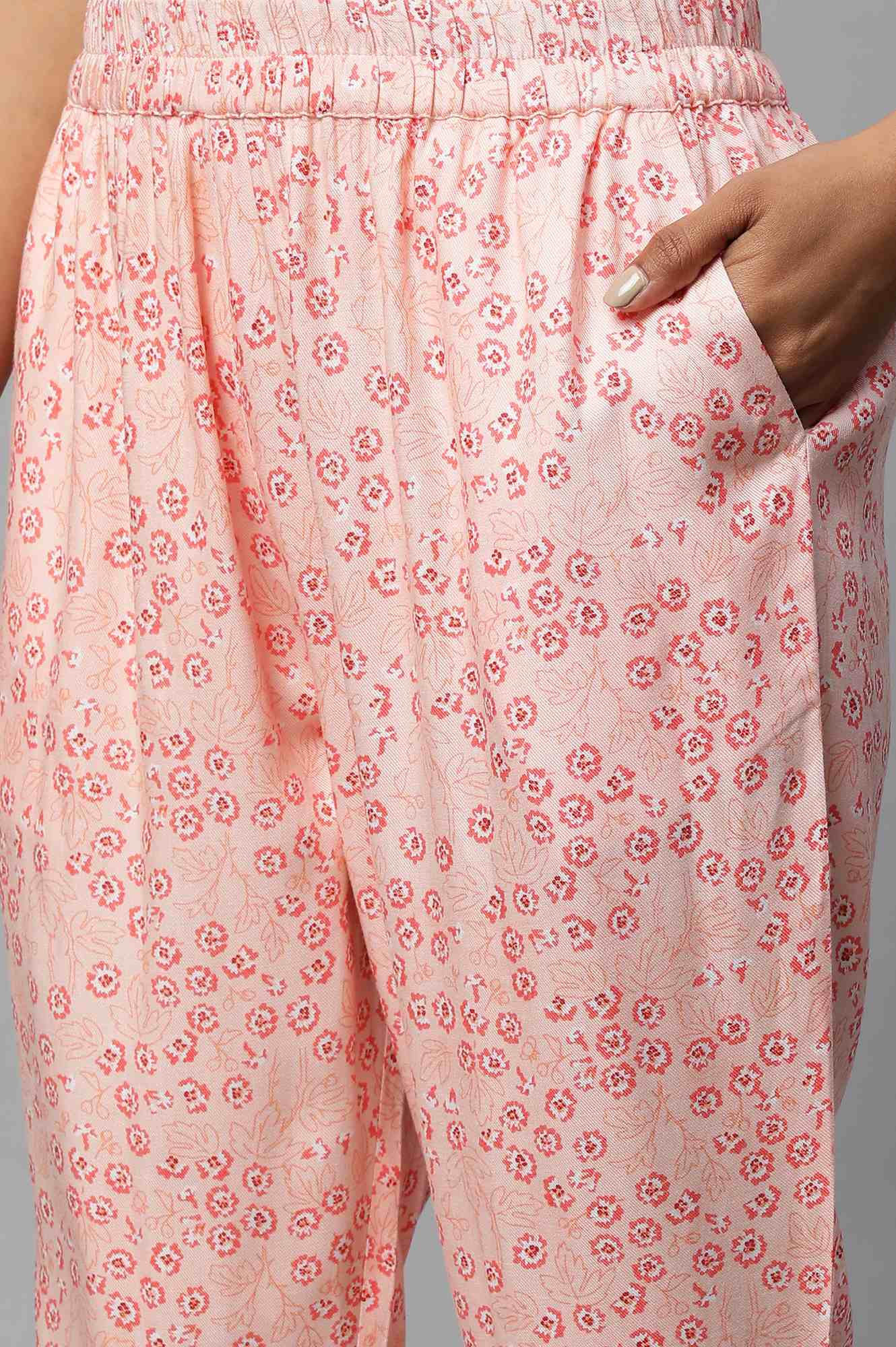 Pink Floral Printed A-Line kurta Co-Ord Set