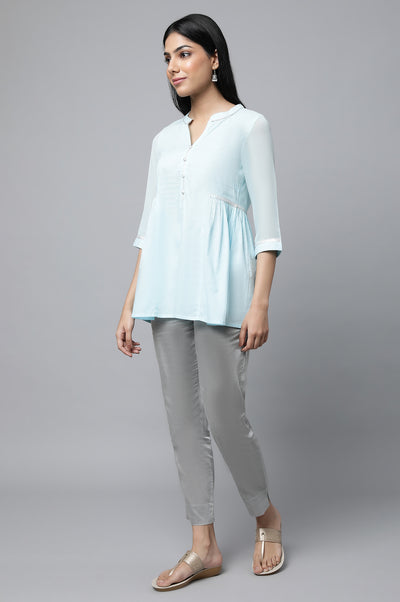 Blue Gathered kurta & Trouser Set