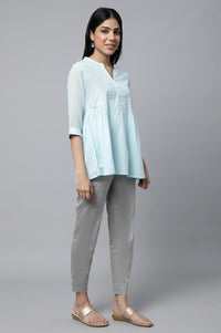 Blue Gathered kurta &amp; Trouser Set