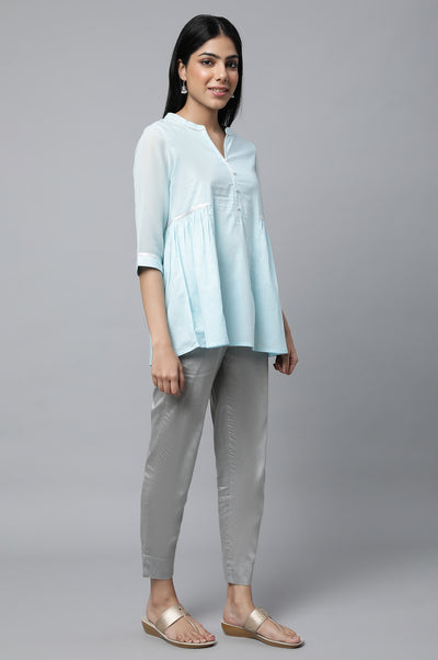 Blue Gathered kurta & Trouser Set