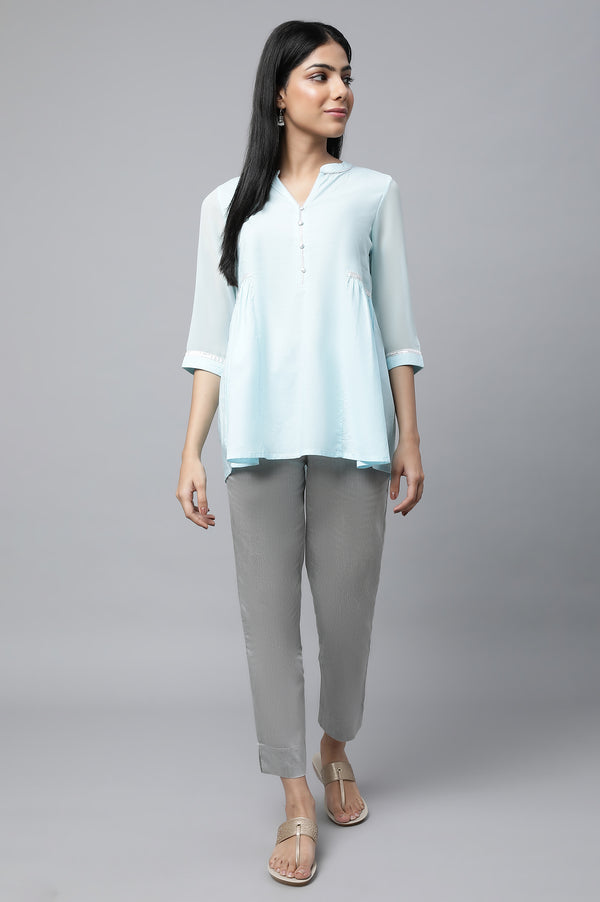 Blue Gathered kurta & Trouser Set