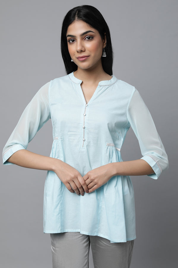 Blue Gathered kurta & Trouser Set