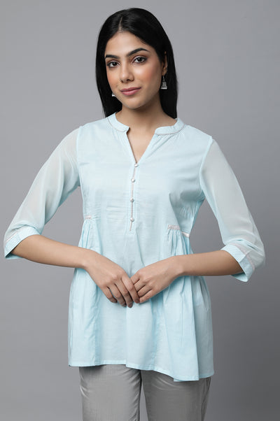 Blue Gathered kurta & Trouser Set