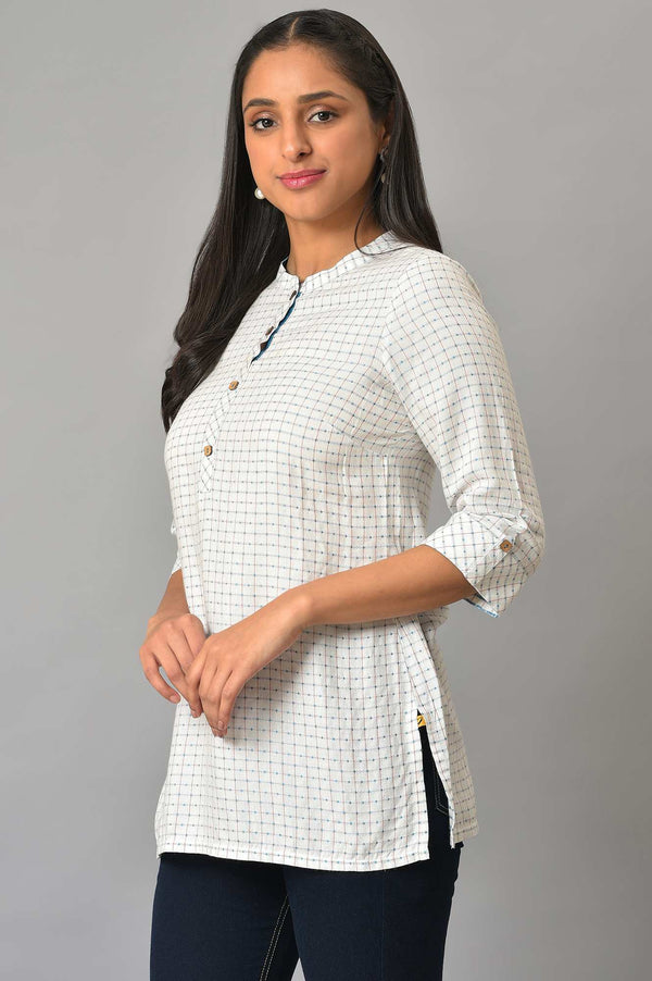 White Check Printed kurta & Denim Jeggings