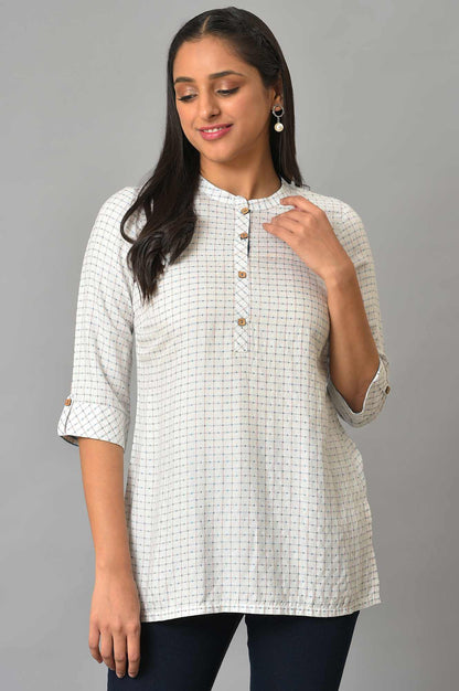 White Check Printed kurta &amp; Denim Jeggings