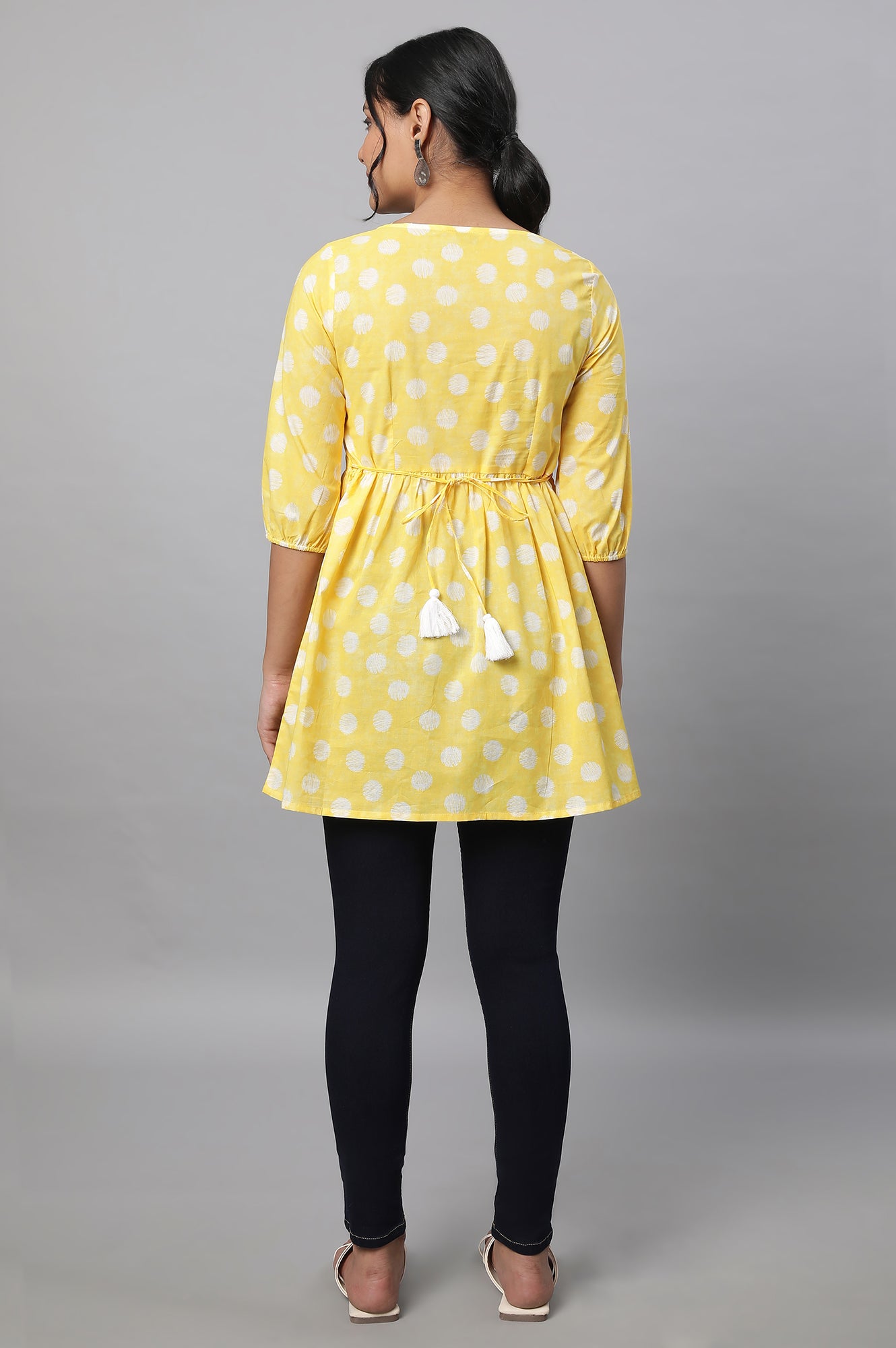 Yellow Polka Print kurta &amp; Blue Denim Jeggings