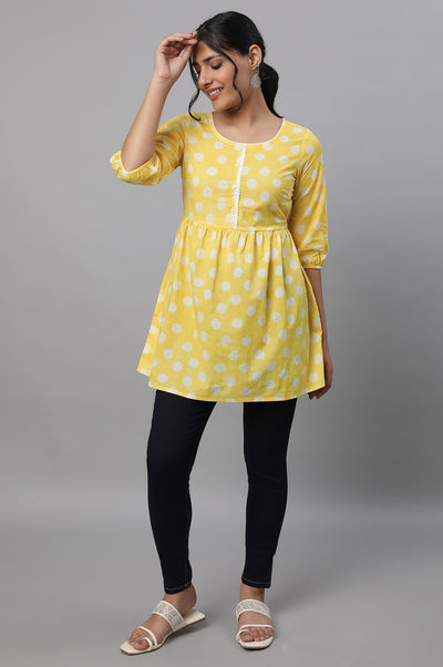 Yellow Polka Print kurta & Blue Denim Jeggings