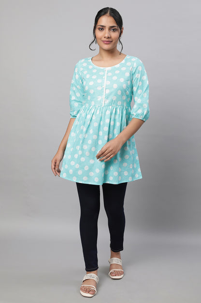 Blue Polka Print kurta &amp; Blue Denim Jeggings