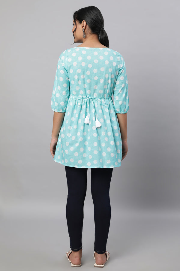 Blue Polka Print kurta & Blue Denim Jeggings