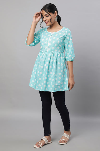 Blue Polka Print kurta &amp; Blue Denim Jeggings