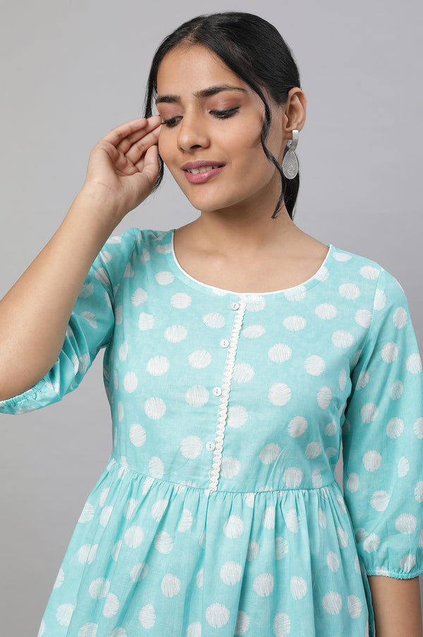 Blue Polka Print kurta & Blue Denim Jeggings