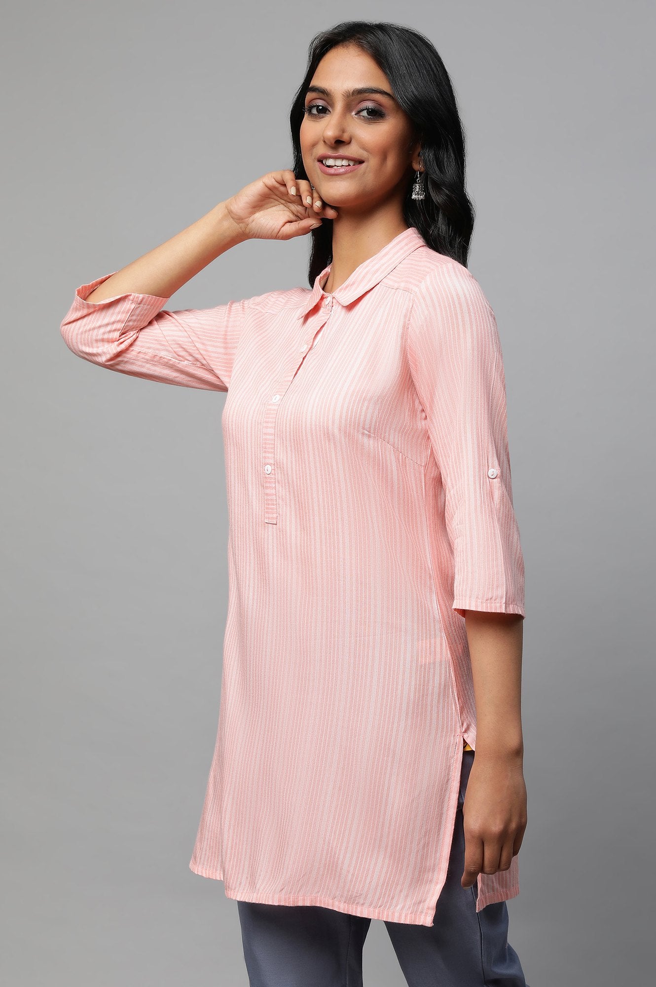 Peach Printed kurta Set