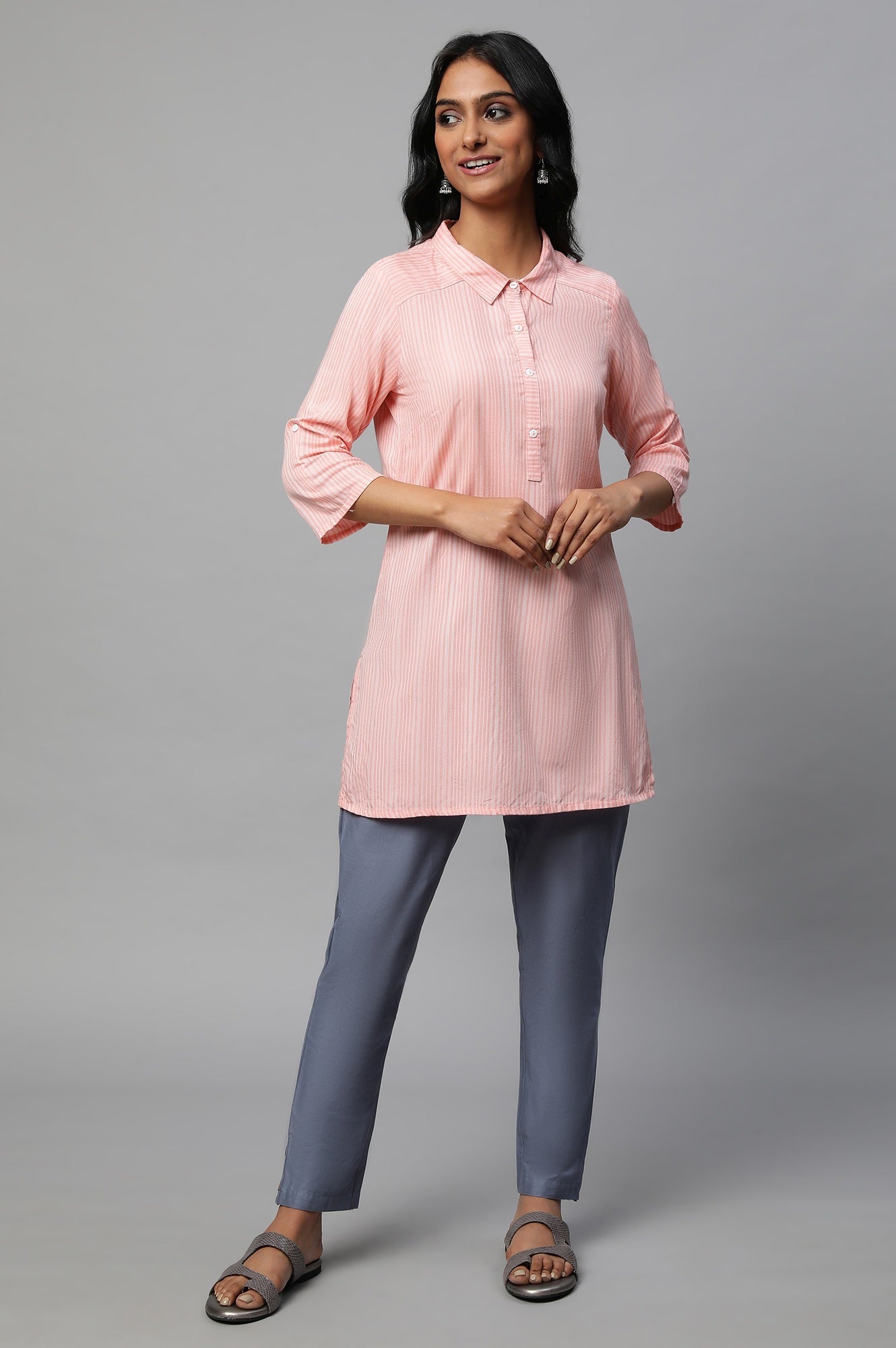 Peach Printed kurta Set