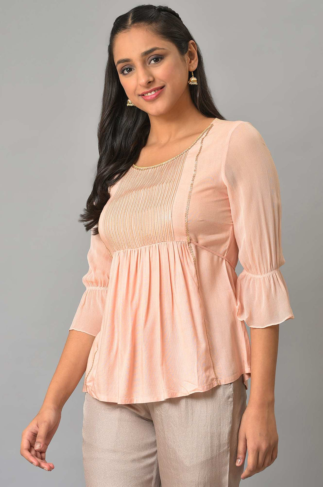 Peach Embellished kurta And Pants Set