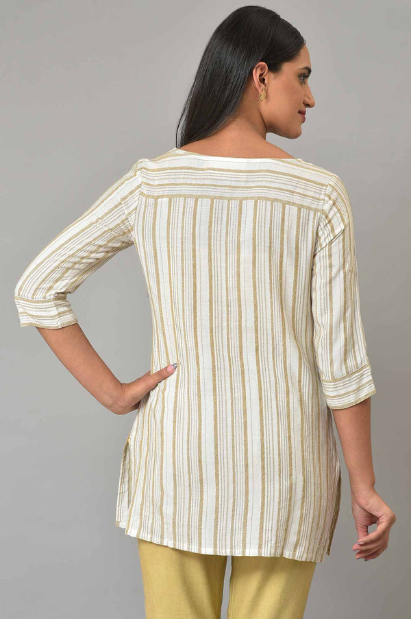 Beige Stripe Print kurta & Trousers Set