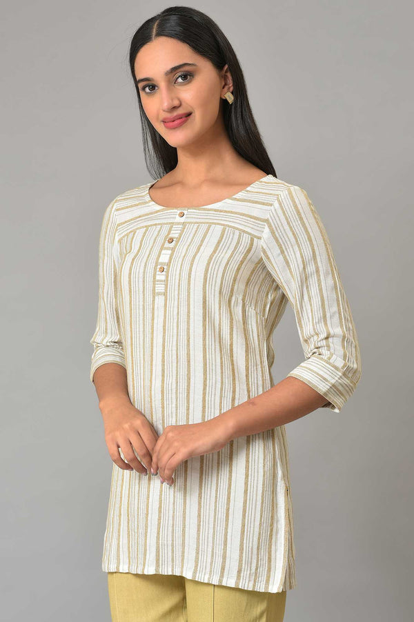 Beige Stripe Print kurta & Trousers Set