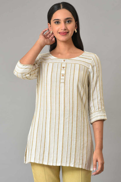 Beige Stripe Print kurta &amp; Trousers Set