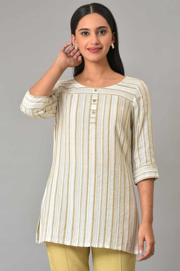 Beige Stripe Print kurta & Trousers Set
