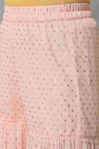 Blue Floral Printed kurta With Pink Net Sharara And Dupatta