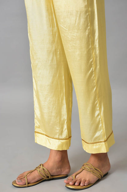 Pink Ornated Long Gillet With Yellow Inner kurta And Trousers