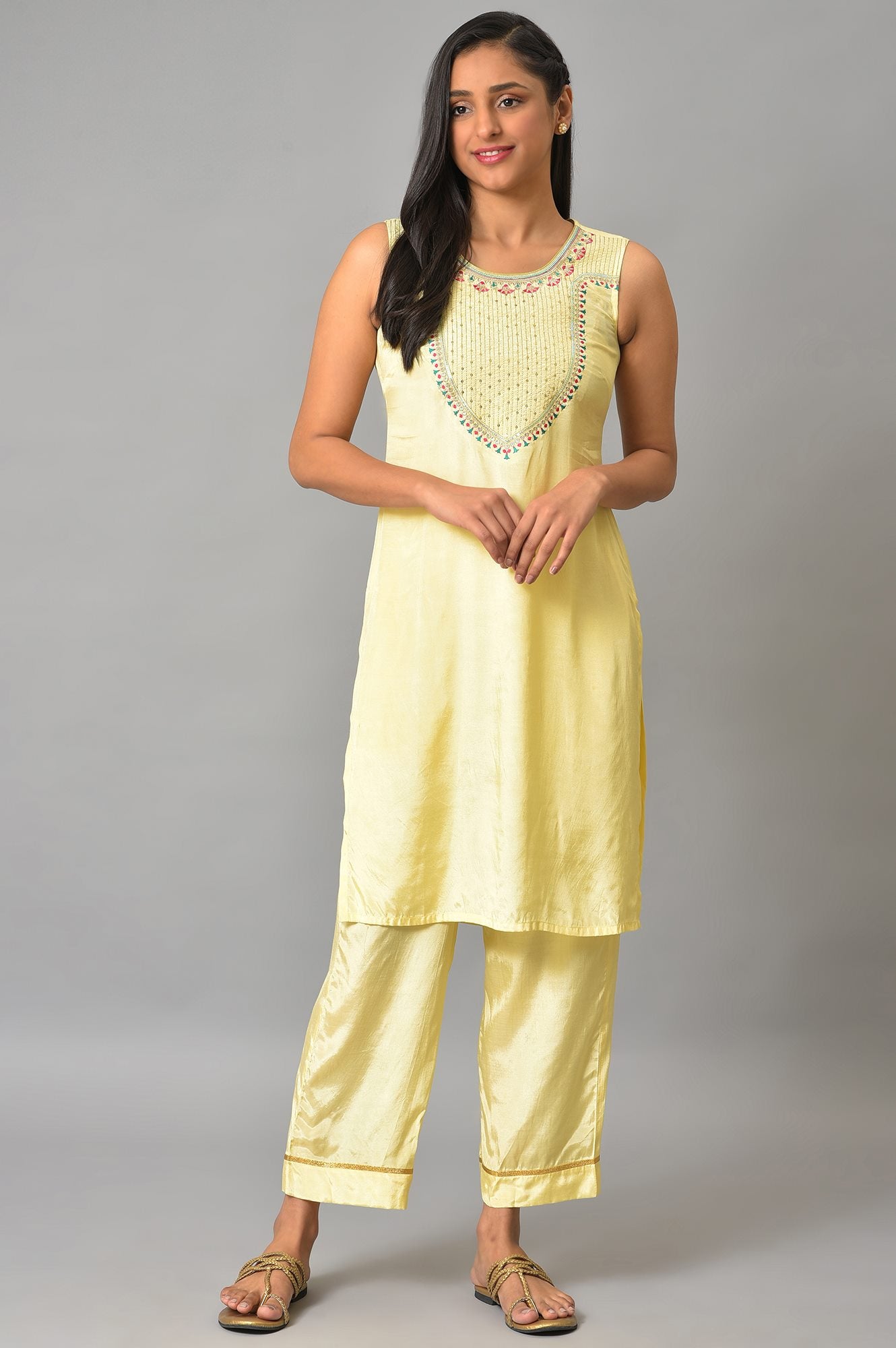 Yellow Flared Panelled Dress