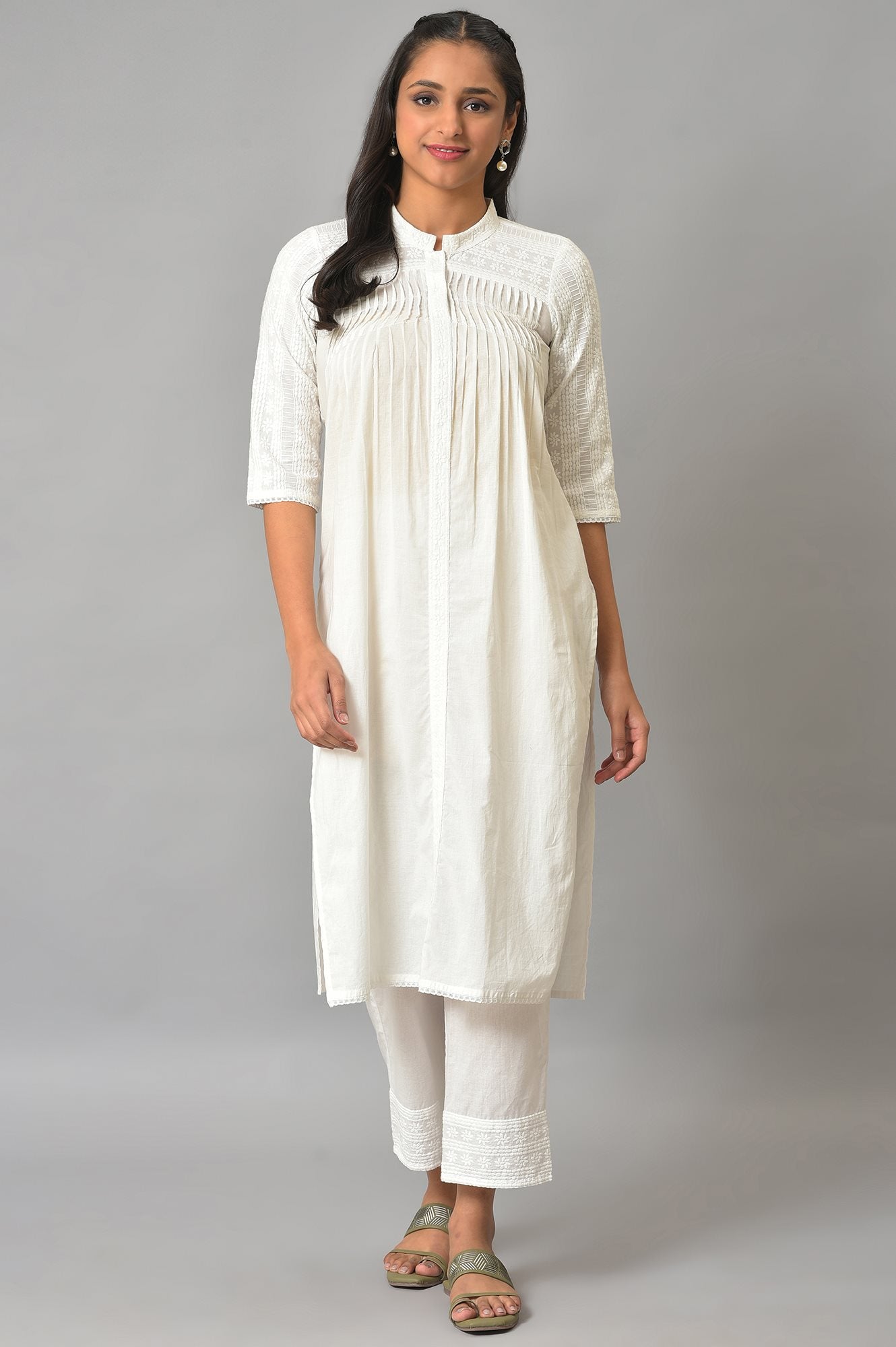 White Schiffli kurta And Palazzo Set