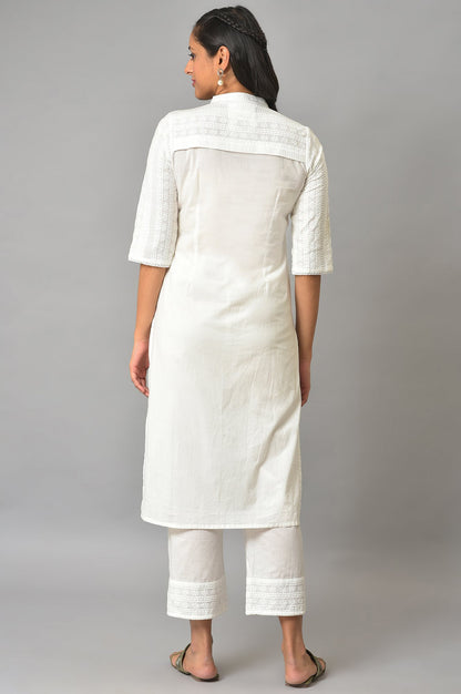 White Schiffli kurta And Palazzo Set