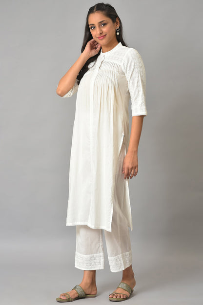 White Schiffli kurta And Palazzo Set