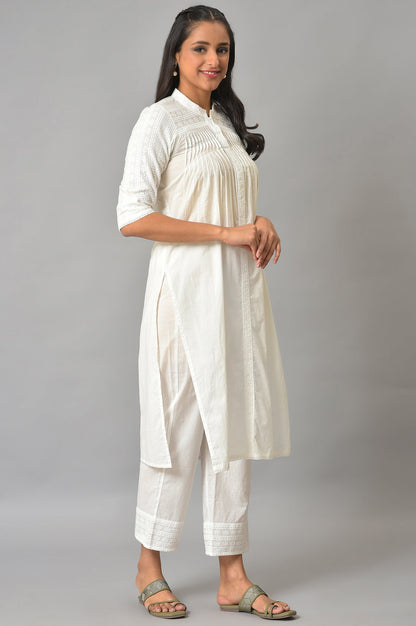 White Schiffli kurta And Palazzo Set