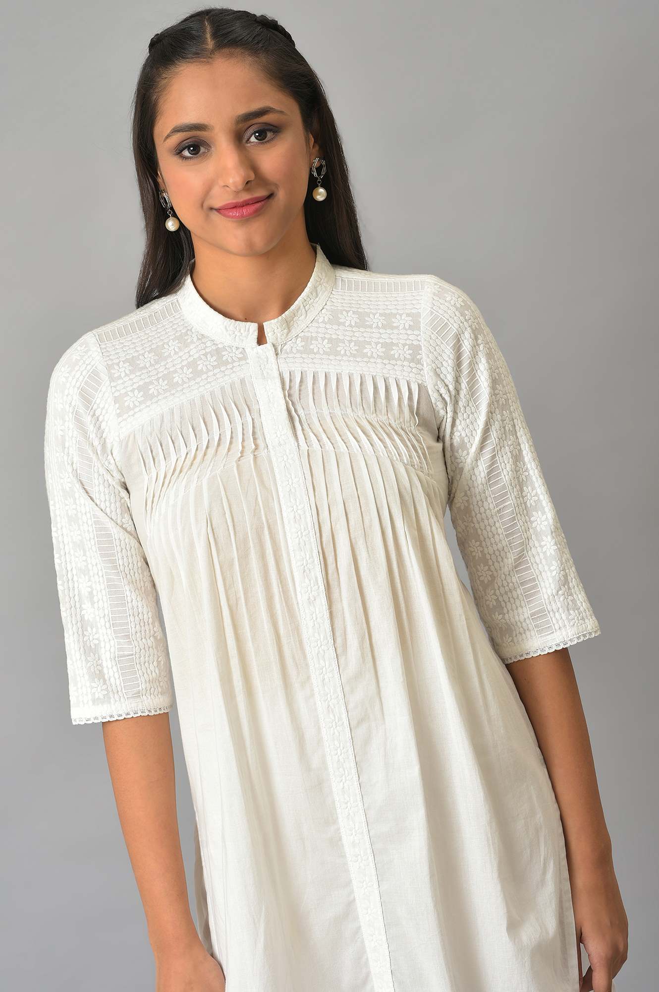 White Schiffli kurta And Palazzo Set