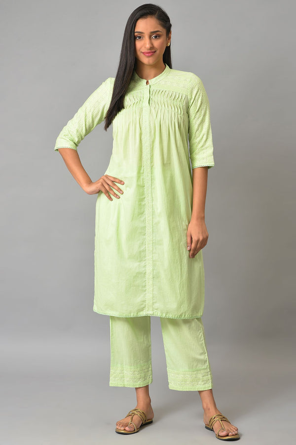 Pista Green Schiffli kurta And Palazzo Set
