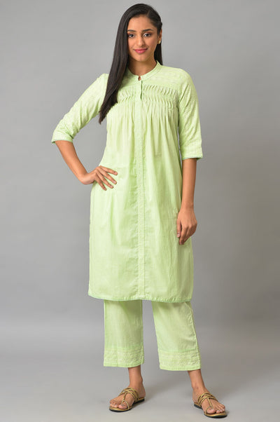 Pista Green Schiffli kurta And Palazzo Set