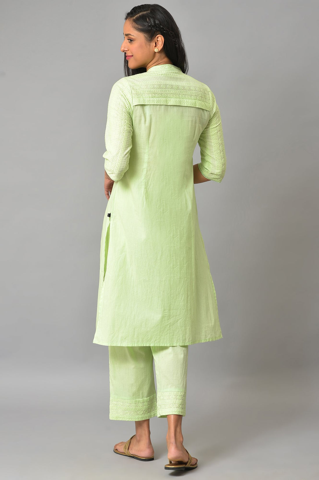 Pista Green Schiffli kurta And Palazzo Set