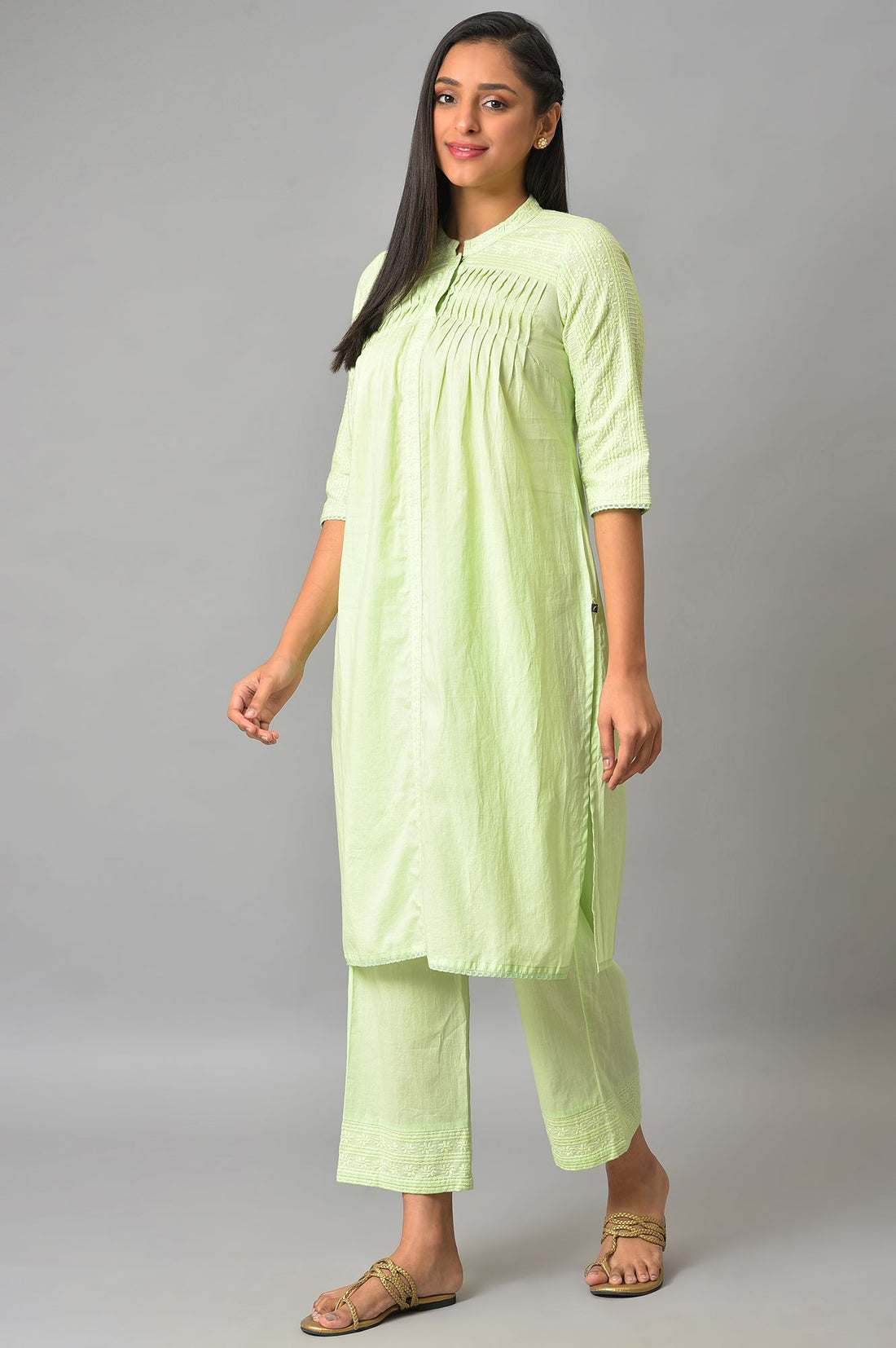 Pista Green Schiffli kurta And Palazzo Set
