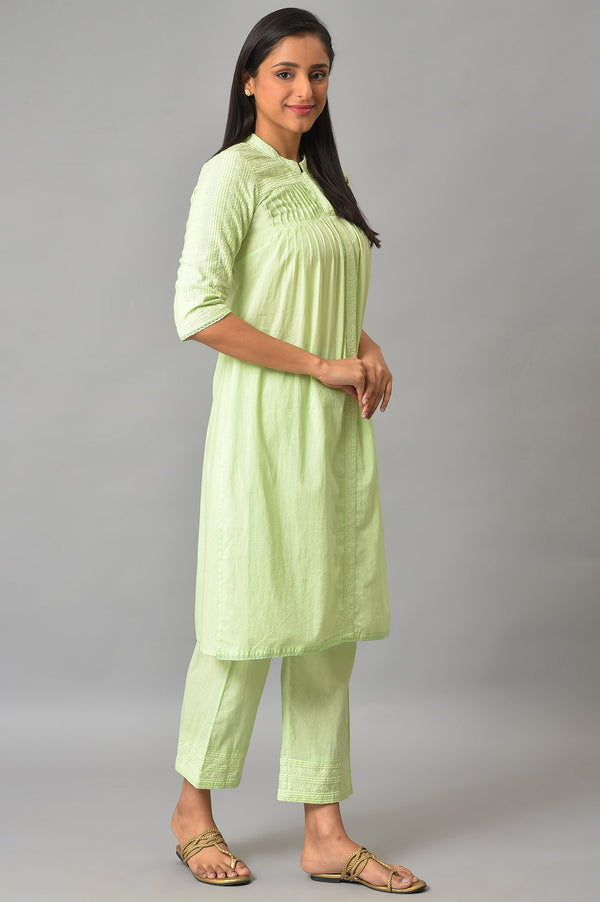 Pista Green Schiffli kurta And Palazzo Set